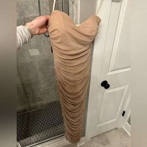 Nude strapless ruched dress - size small